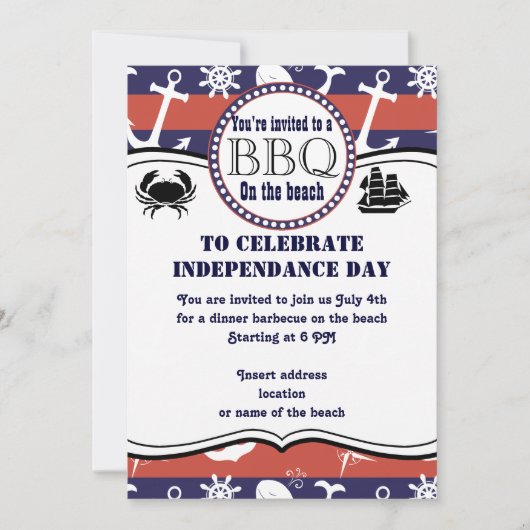 Invitation barbecue sur le thème de la plage Nauti (Devant)