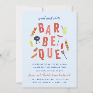 Invitation Barbeque de fête du Bar Chill and Grill Bleu