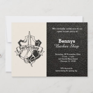 Invitation Barbershop look cuir jour ouvert