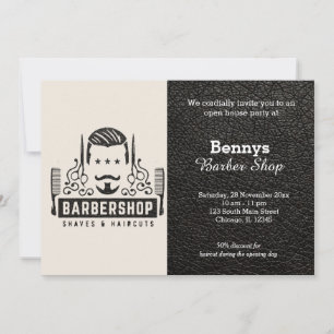 Invitation Barbershop look cuir jour ouvert