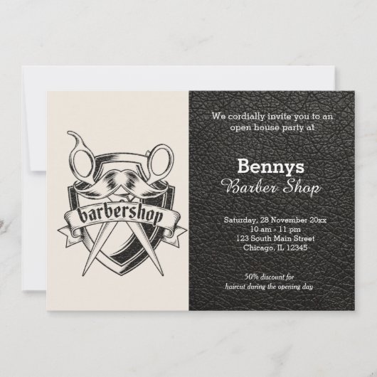 Invitation Barbershop look cuir jour ouvert (Devant)