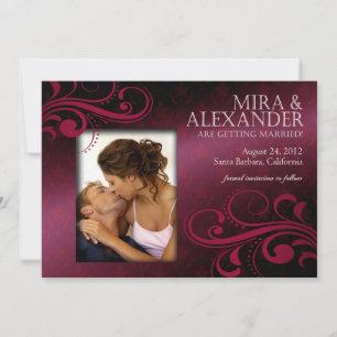 Invitation Barbizon Damask Scroll - fuschia magenta Mariage