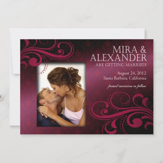 Invitation Barbizon Damassé Scroll - fuschia|magenta Mariage (Devant)