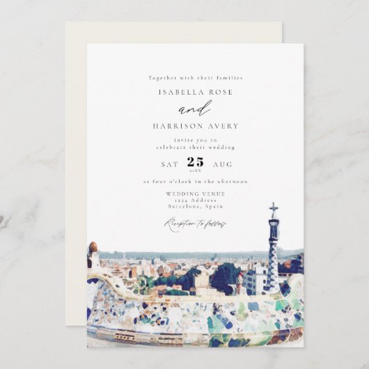 Invitation BARCELONA Espagne Skyline Destination Mariage de v (Devant / Derrière)