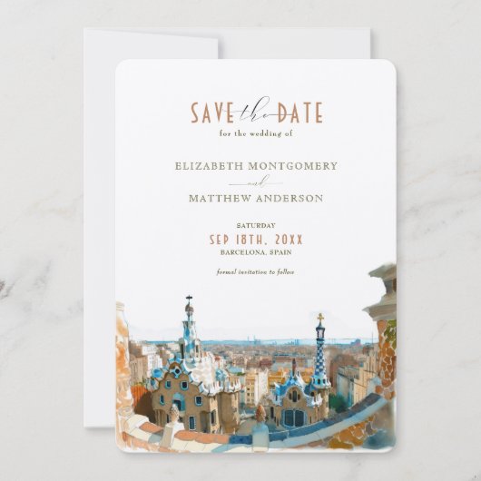 Invitation Barcelone Enregistrer La Date Destination Espagne  (Devant)