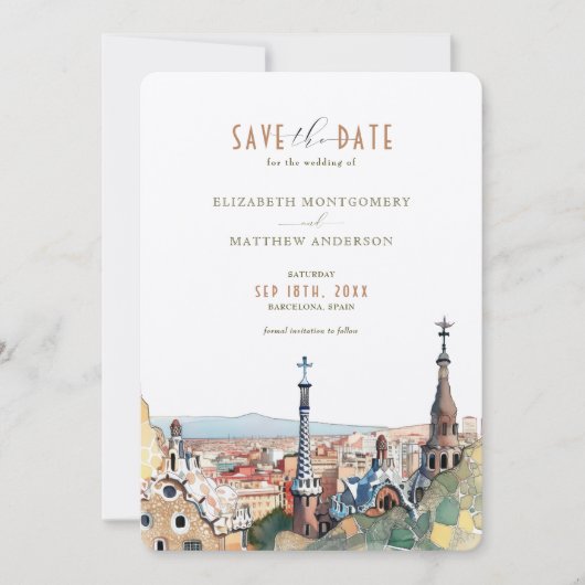 Invitation Barcelone Enregistrer La Date Destination Espagne  (Devant)