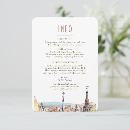 Invitation Barcelone Insérer INFO Détails Espagne Mariage Inv (Debout devant)