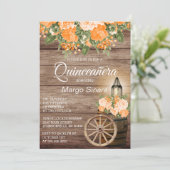 Invitation Baril de bois Quinceañera et fleurs orange (Debout devant)
