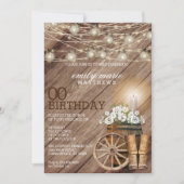 Invitation Baril de bois rustique et floral blanc 00e anniver (Devant)