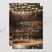 Invitation Baril de bois rustique et lumières Mariage de verr (Devant / Derrière)