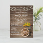 Invitation Baril de bois rustique et Mariage de tournesol (Debout devant)