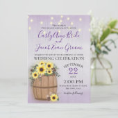 Invitation Baril de tournesol Bois rustique et lumières viole (Debout devant)