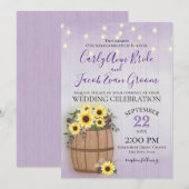 Invitation Baril de tournesol Bois rustique et lumières viole (Devant / Derrière)