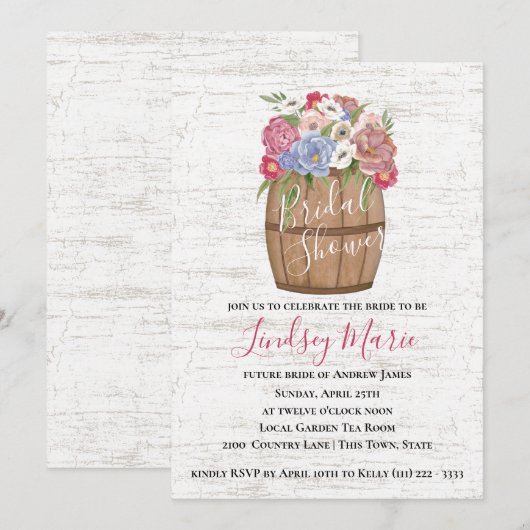 Invitation Baril de vin et Fête des mariées de fleurs (Devant / Derrière)