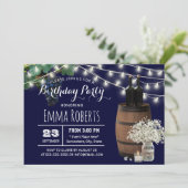 Invitation Baril de vin rustique Floral Jar Marine Bleu Anniv (Debout devant)
