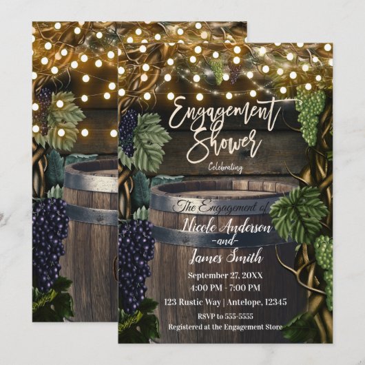 Invitation Baril en Bois Rustique avec Vignes de Raisin pour  (Devant / Derrière)