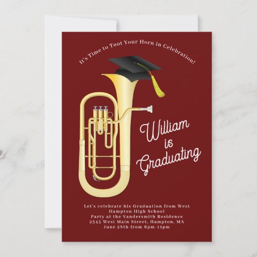 Invitation Baritone Musicien Graduation Party Musique (Devant)