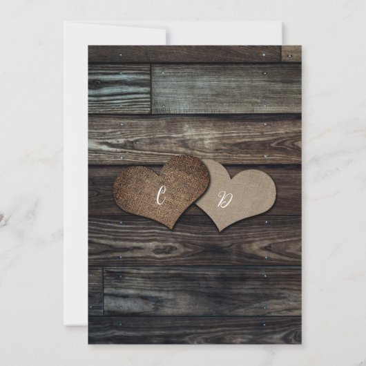 Invitation Barn Bois Chaîne Lumières Burlap Coeurs Mariage (Dos)