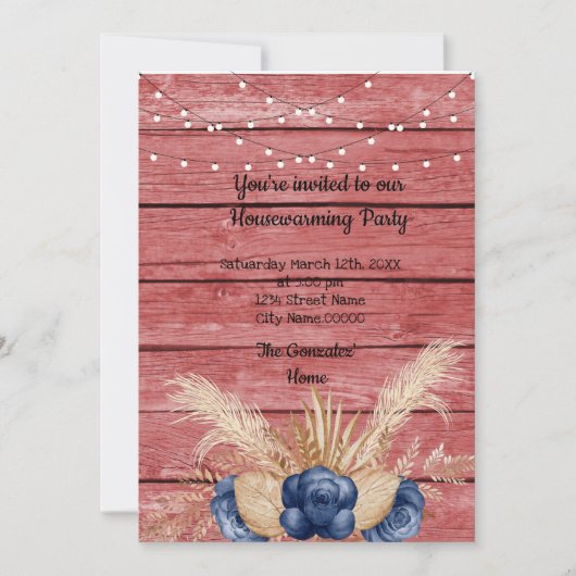 Invitation Barn Bois Rustique Dusty Fleurs Fête de chauffage  (Devant)