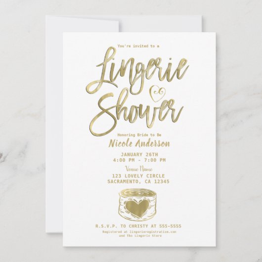Invitation Barn Rustique Bois Glam Or Lingerie Douche Invitat (Devant)