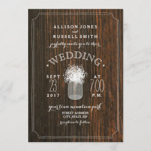 Invitation Barn Wood & Baby's Breath Mason Jar Mariage