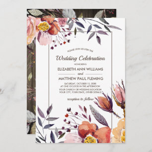 Invitation Barn Wood   Mariage d'aquarelle des fleurs d'autom