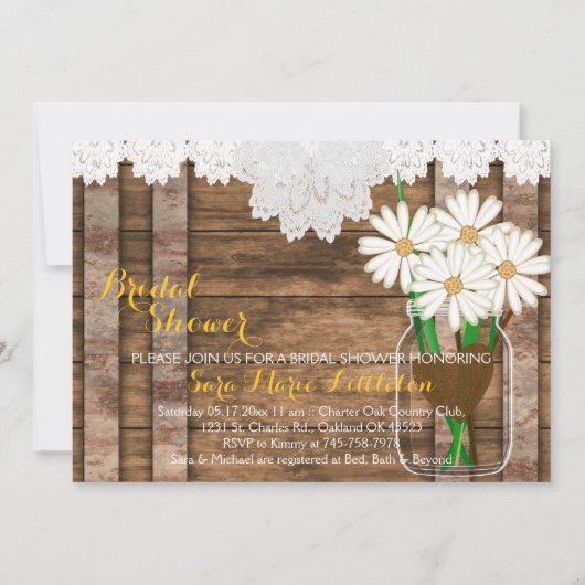 Invitation Barn Wood Mason Jar - Fête des mariées de margueri (Devant)
