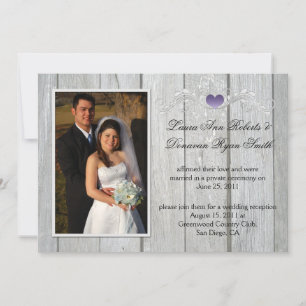 Invitation Barn Wood Purple Heart Photo Après Mariage