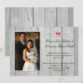 Invitation Barn Wood Rose Heart Photo Après Mariage (Devant / Derrière)