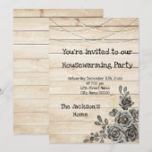 Invitation Barn Wood Rustic Black Rose House-échauffement (Devant / Derrière)