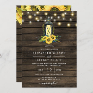 Invitation Barne Bois Chaîne Lumières Tournesols Mariage
