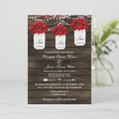 Invitation Barne bois poinsettias mason jarre mariage rustiqu (Debout devant)