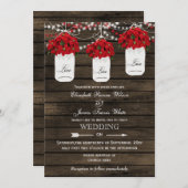 Invitation Barne bois poinsettias mason jarre mariage rustiqu (Devant / Derrière)