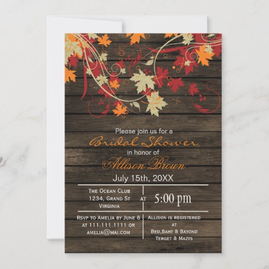 Invitation Barne bois rustique automne nuptiale douche (Devant)