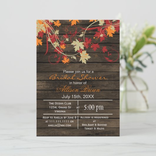 Invitation Barne bois rustique automne nuptiale douche (Debout devant)