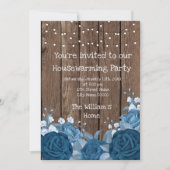 Invitation Barne Bois Rustique Bouquet Bleu Fête de chauffage (Devant)