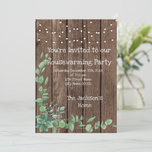 Invitation Barne Bois Rustique Eucalyptus Fête de réchauffeme