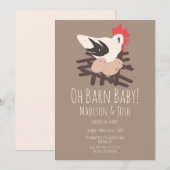 Invitation Barne de coq Animaux de ferme Baby shower d'art (Devant / Derrière)
