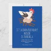 Invitation Barne de coq Animaux Ferme Anniversaire Art Bleu (Devant)