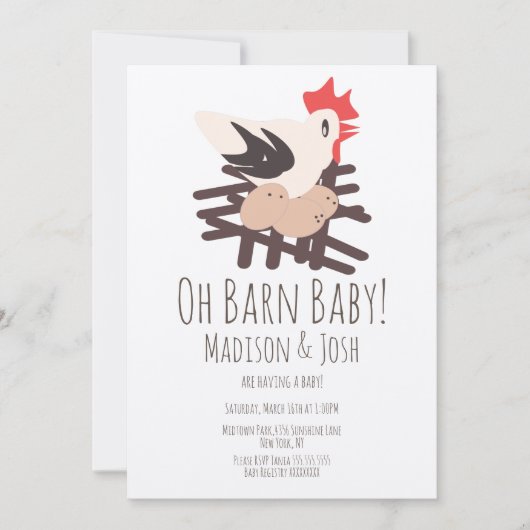 Invitation Barne de coq Animaux Ferme Baby shower Art Invitat (Devant)