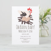 Invitation Barne de coq Animaux Ferme Baby shower Art Invitat (Debout devant)