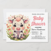 Invitation Barne Printable Baby shower de vache Pastel (Devant)