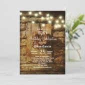 Invitation Barne rustique avec lumières à cordes (Debout devant)