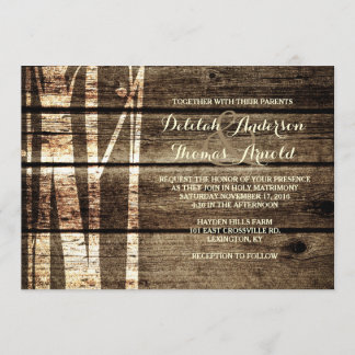 Invitation Barne rustique Bois bouleau Arbres d'hiver Mariage
