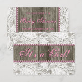 Invitation Barne rustique Perles roses de bois et Baby shower (Devant / Derrière)