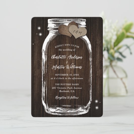 Invitation Barne Wood Mason Jar Mariage campagnard rustique (Debout devant)
