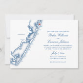Invitation Barnegat Light NJ Map Elegant Navy Blue Wedding (Devant)