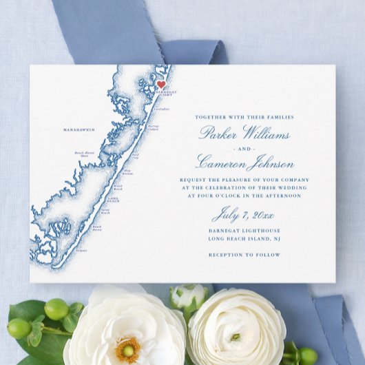 Invitation Barnegat Light NJ Map Elegant Navy Blue Wedding