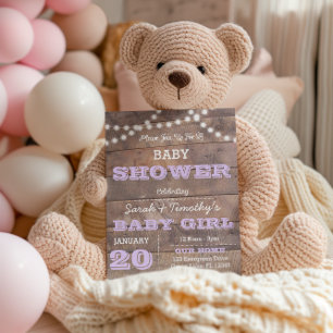 Invitation Barnwood allume le baby shower de lavande