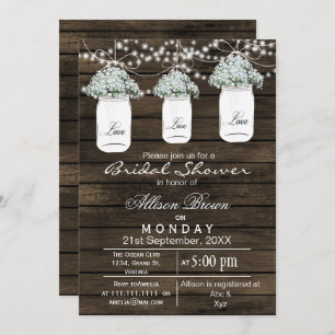 Invitation Barnwood bébés respirer mason bocal douche nuptial
